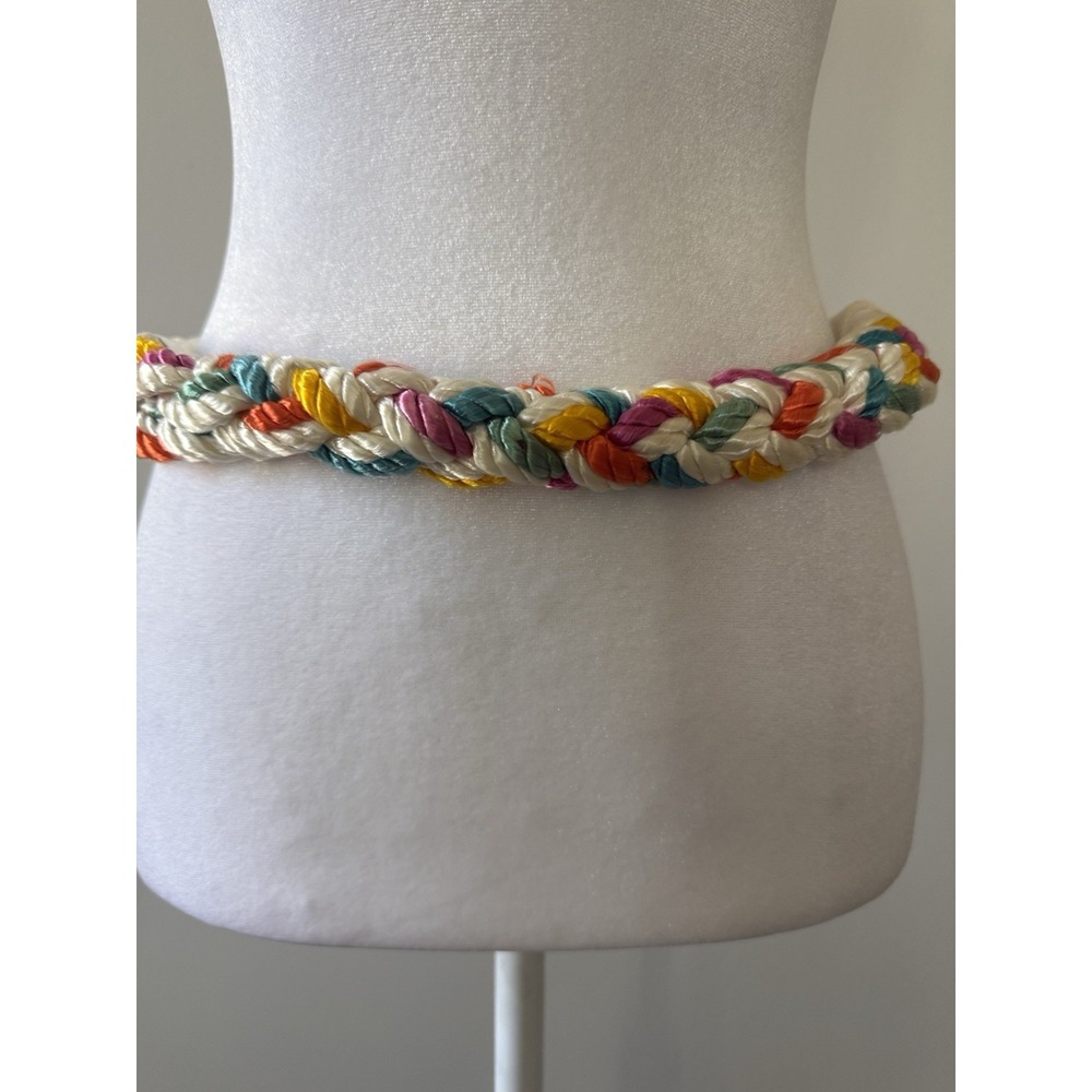Vintage 1980's Colorful Silk Rope Belt With Gold Hook Buckle M 32" Retro Disco